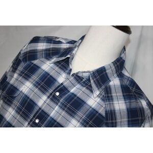 ELY CATTLEMAN Tall 3XLT Wrinkle Resist Blue Plaid Cotton Poly Pearl Snap Shirt